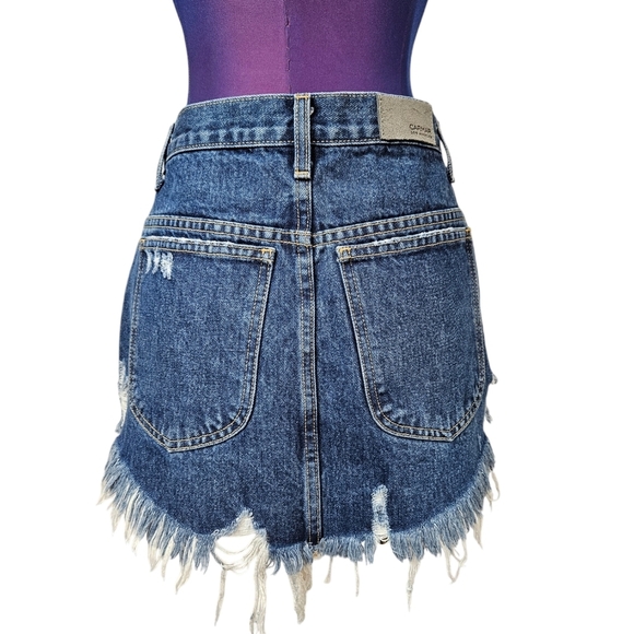 Carmar Los Angeles Beatrice Red Stripe Distressed Denim Mini Skirt Size 27 Women - Picture 6 of 12